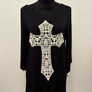 The Hanger Black Tunic with Cream Crochet Cross